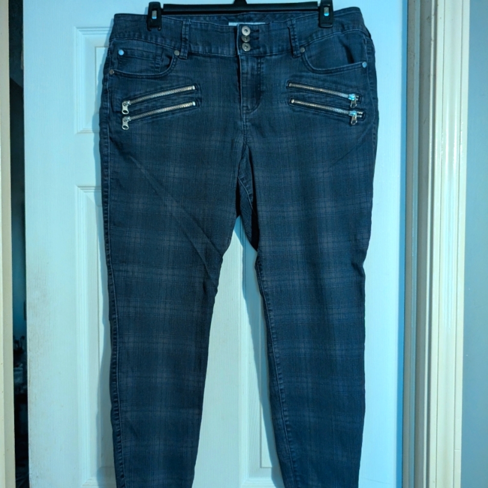 Torrid Plaid Denim Jeans with Zipper Accents